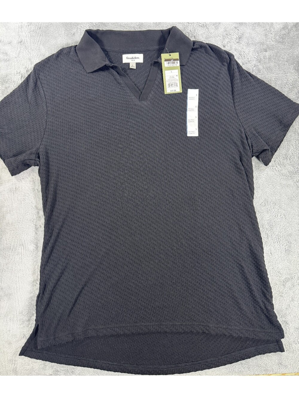 Goodfellow & Co. Men's Short Sleeve V-Neck Collared Knit Polo Shirt Size L Black